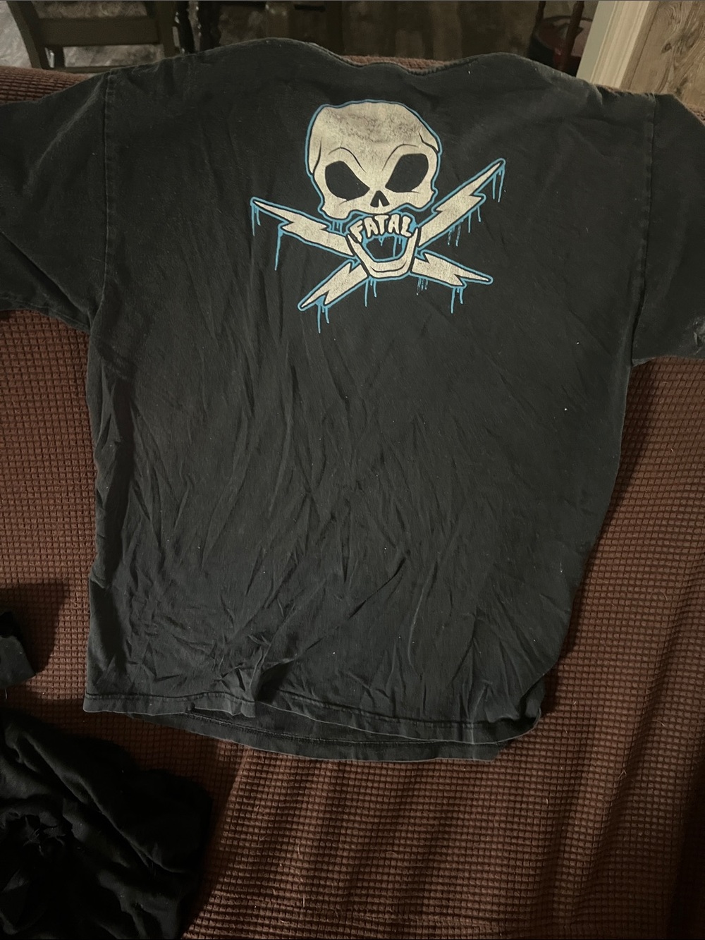 Black Men’s Graphic Tee with Blue Pin-Up Illustration - Picture 4 of 4
